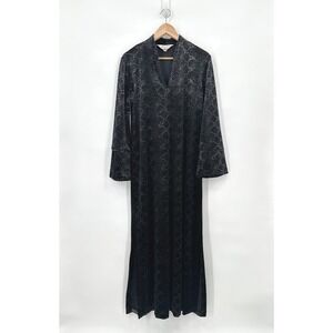 Diamond Tea Vintage Black Velvet Beaded Snakeskin House Robe Kaftan Medium